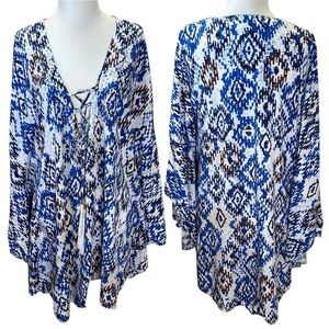 Melissa Odabash - Women’s Embellished Short Kaftan, Tunic Top - Blue, One Size